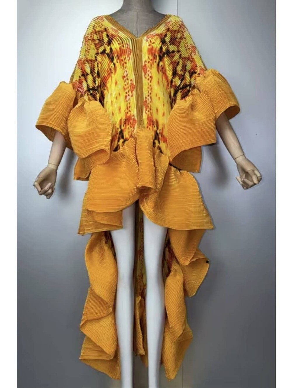 Yellow Ruffled Maxi Dress- Elegant Statement Piece